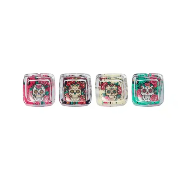 Glass Squared Skull Colorful Ashtray Glass Squared Skull Colorful Ashtray