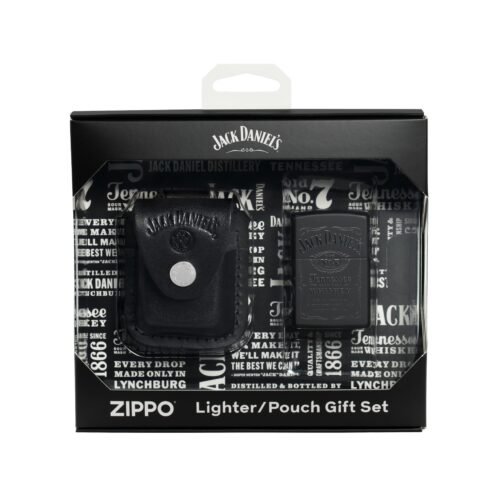 Zippo Jack Daniel’s Black Matte Lighter & Genuine Leather Pouch Gift Set