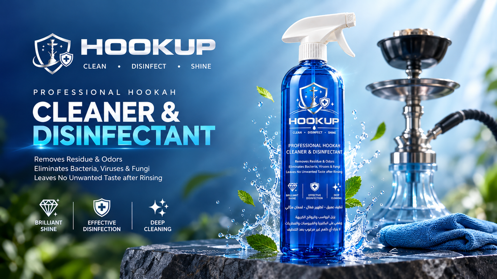 Hookup professional hookah cleaner and disinfectant beside a hookah